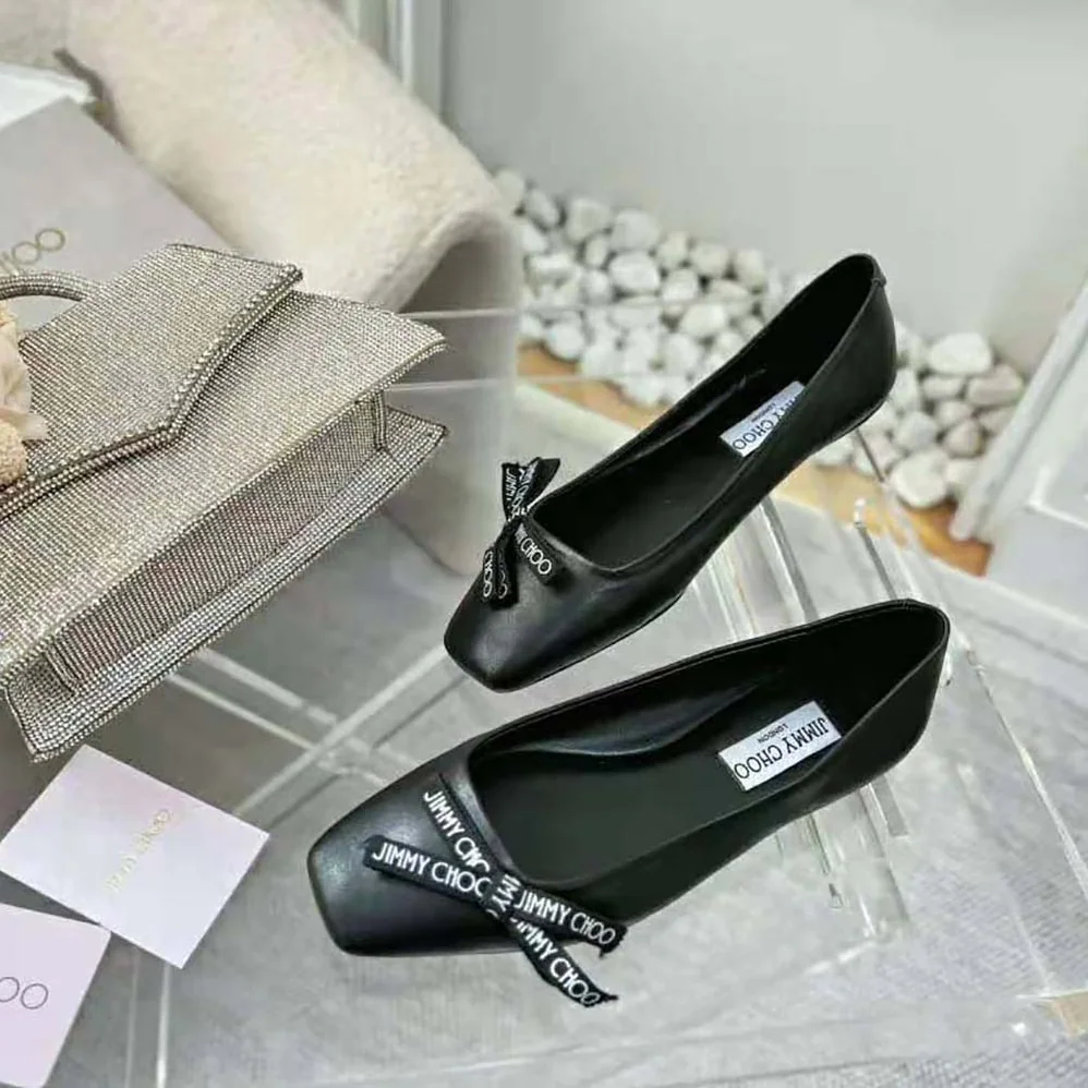 Jimmy Choo Veda Ballerina Black Nappa Leather Flat Ballerina Pumps with Jimmy Choo Bow for Women Jimmy Choo Veda Ballerina Black Nappa Leather Flat Ballerina Pumps with Jimmy Choo Bow for Women