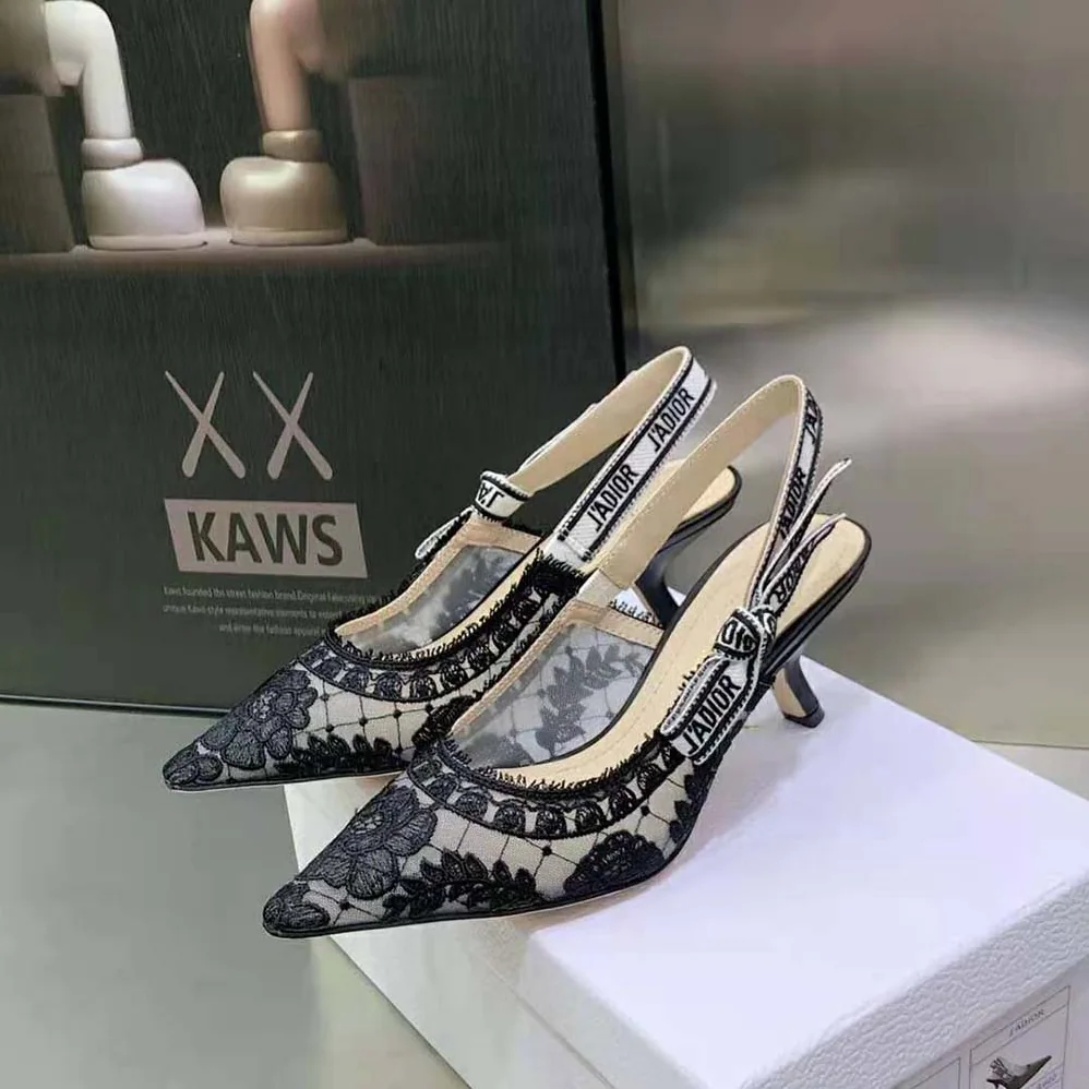Dior J'Adior Slingback Pump Black Transparent Mesh Embroidered with Dior Roses Motif for Women Dior J'Adior Slingback Pump Black Transparent Mesh Embroidered with Dior Roses Motif for Women