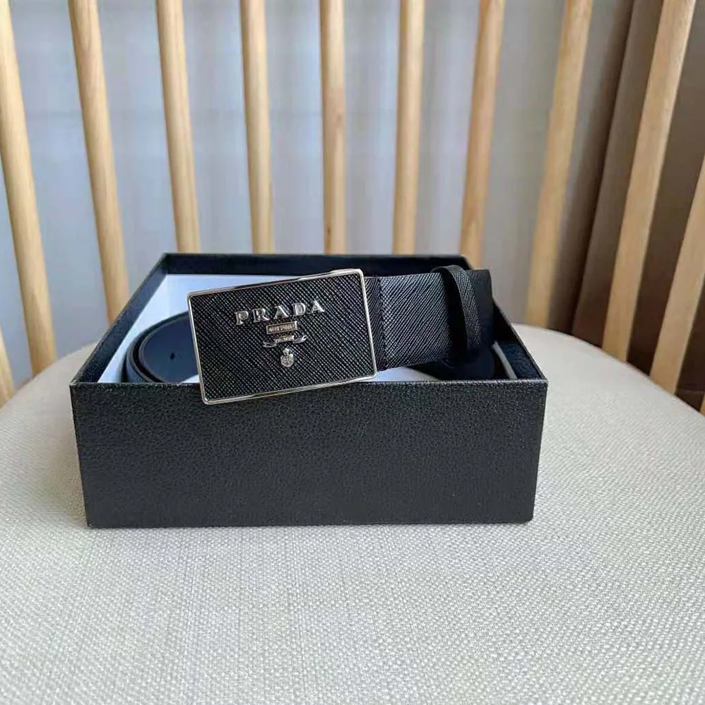 Prada Saffiano Leather Belt for Men in Black Prada Saffiano Leather Belt for Men in Black