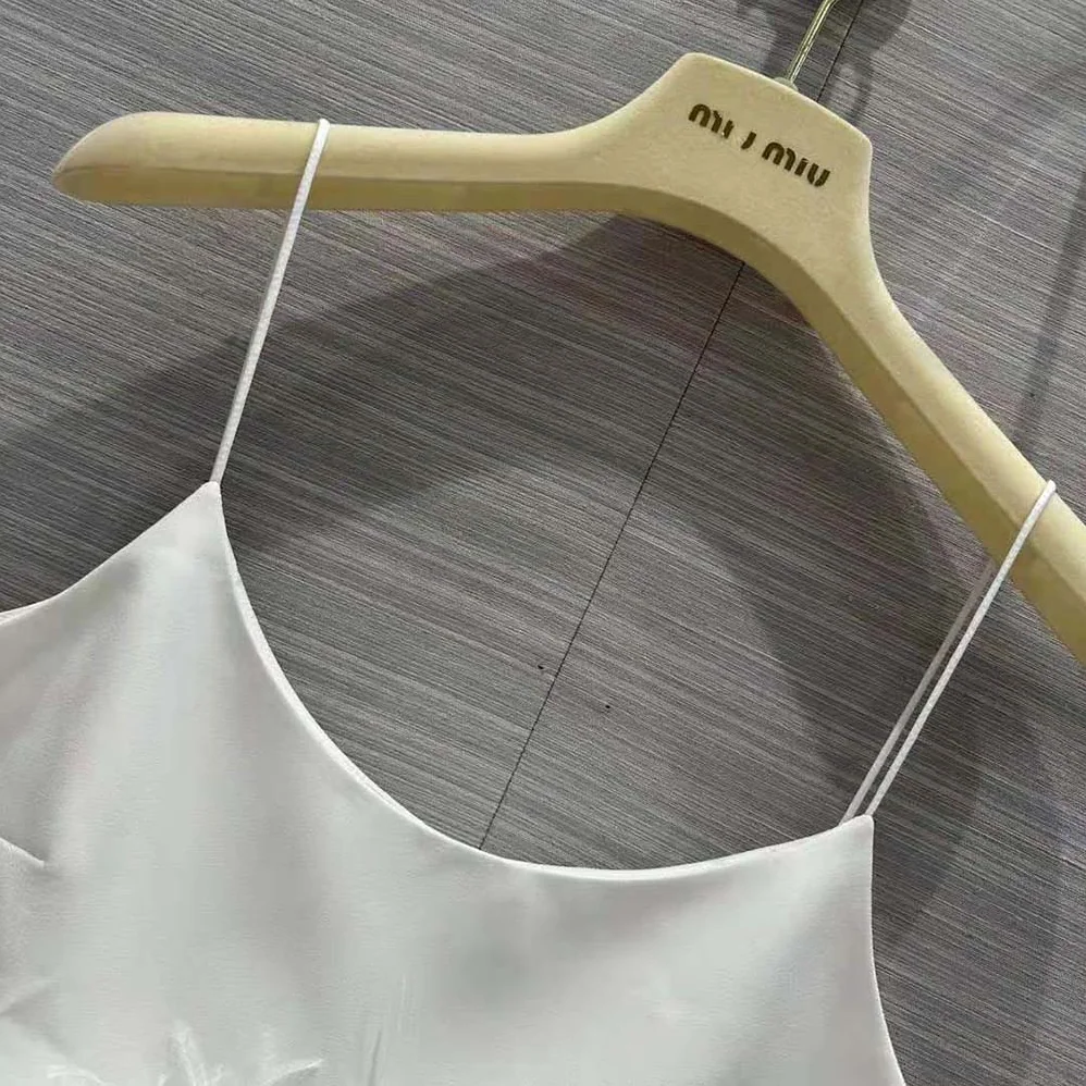 Miu Miu Stretch Cady Top with Feathers for Women in White