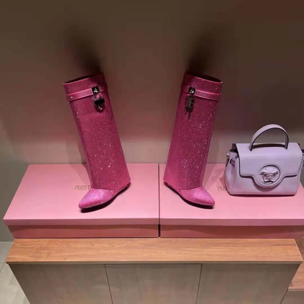 Givenchy Shark Lock Boots in Satin with Strass for Women in Pink Givenchy Shark Lock Boots in Satin with Strass for Women in Pink