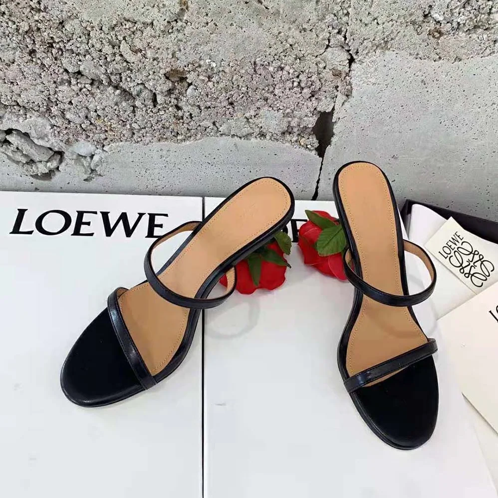 Loewe Rose Heel Sandal in Goatskin 10cm Heel Height for Women in Black
