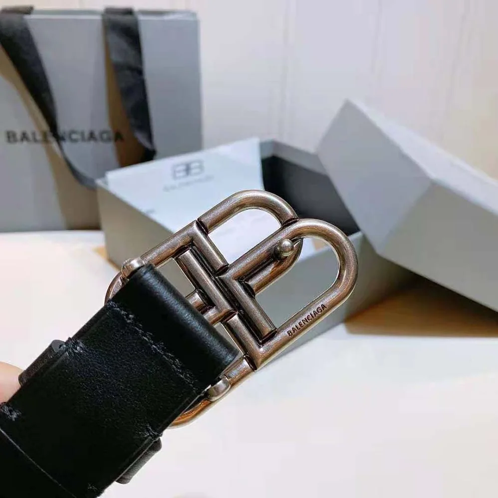Balenciaga BB Large Belt in Black Vegetable Leather for Women