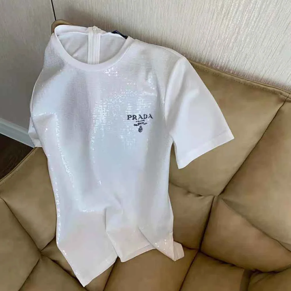 Prada Embroidered Cotton T-shirt for Women in White
