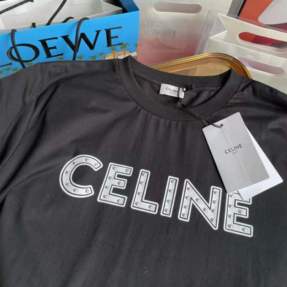 Celine Celine Loose T-shirt in Cotton with Studs for Men in Black Celine Celine Loose T-shirt in Cotton with Studs for Men in Black