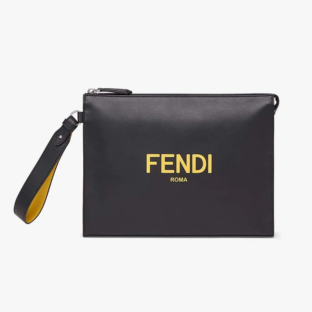 Fendi Flat Pouch Black Leather Pouch for Men Fendi Flat Pouch Black Leather Pouch for Men
