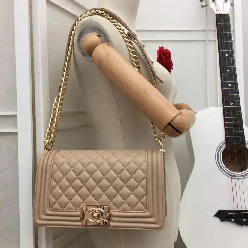 Chanel Boy Medium Crossbody Bag in Yellowish/ Brown Gold Hardware