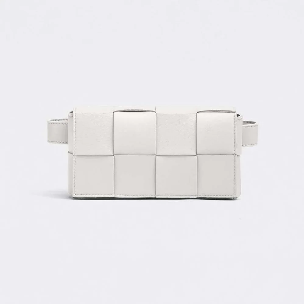 Bottega Veneta Belt Cassette Mini Intreccio Leather Belt Bag for Women in White