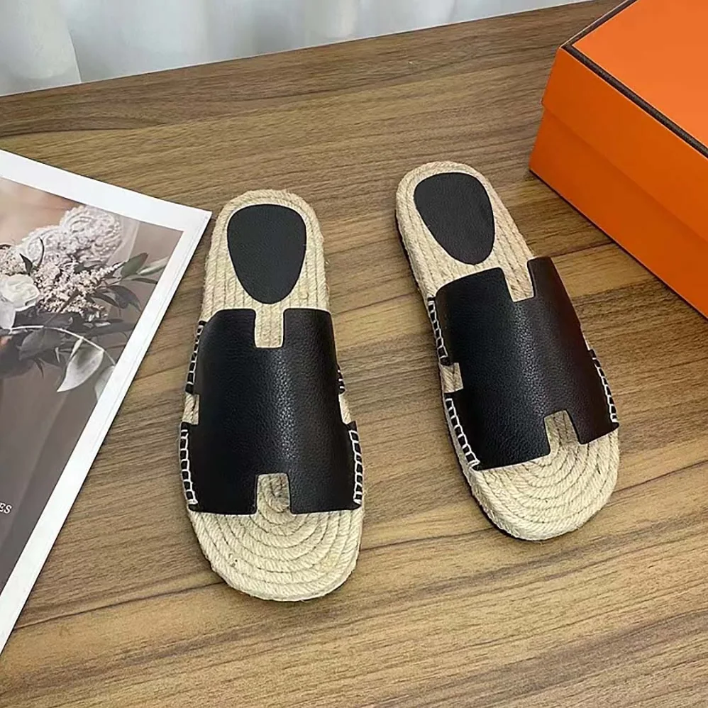 Hermes Catalya Espadrille in Calfskin with Rope Sole and “H” Cut-out for Unisex in Black