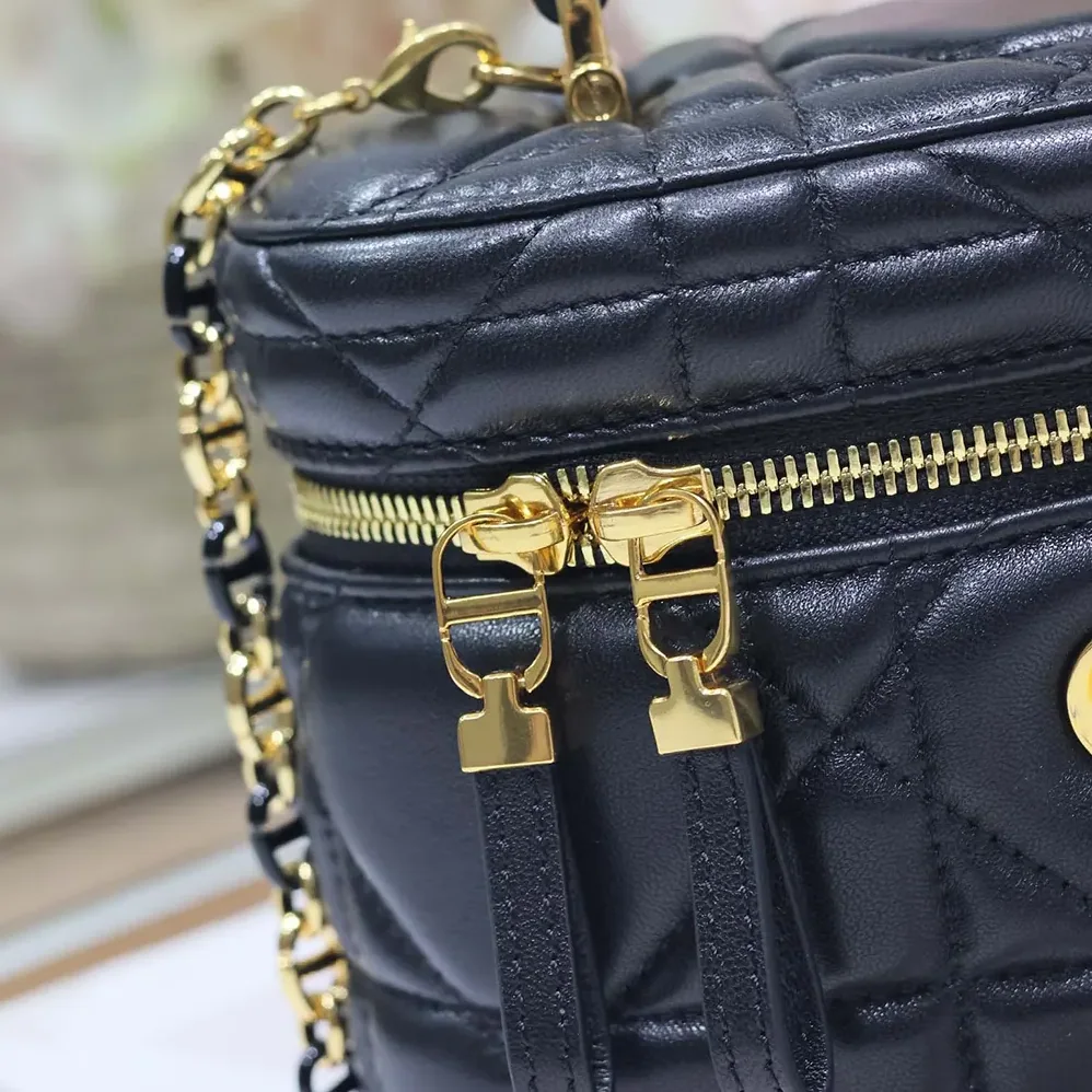 Dior Caro Mini Vanity Case Black Macrocannage Lambskin for Women