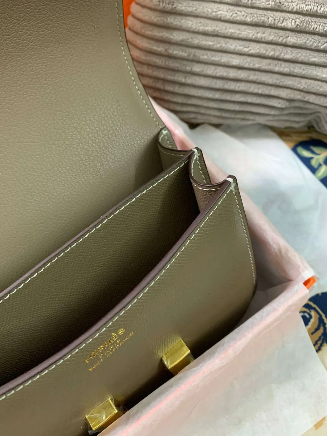 Hermes Constance 18 Crossbody Bag in Khaki Green Gold Hardware