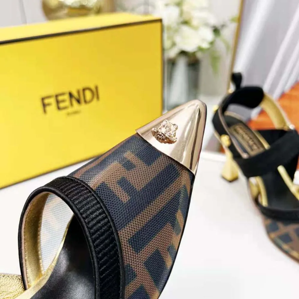 Fendi Colibrì Fendace High-Heeled Slingbacks in FF Mesh with Medusa Details for Women