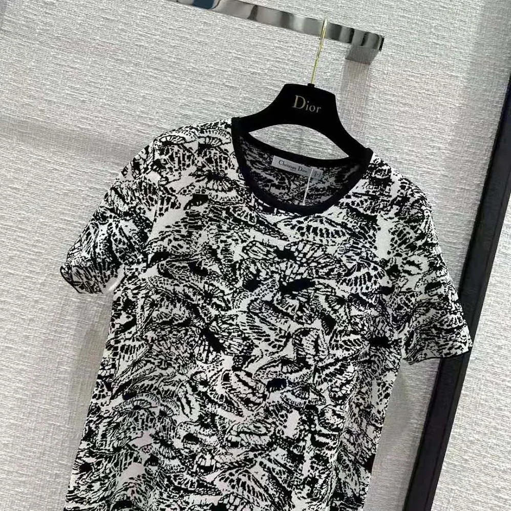 Dior Straight Dress Black and White Technical Jacquard with Allover Butterfly Motif for Women Dior Straight Dress Black and White Technical Jacquard with Allover Butterfly Motif for Women