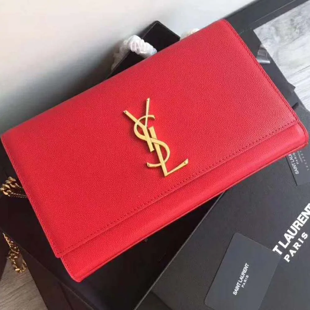 Saint Laurent YSL Kate Medium Grain De Poudre Embossed for Women in Red Saint Laurent YSL Kate Medium Grain De Poudre Embossed for Women in Red