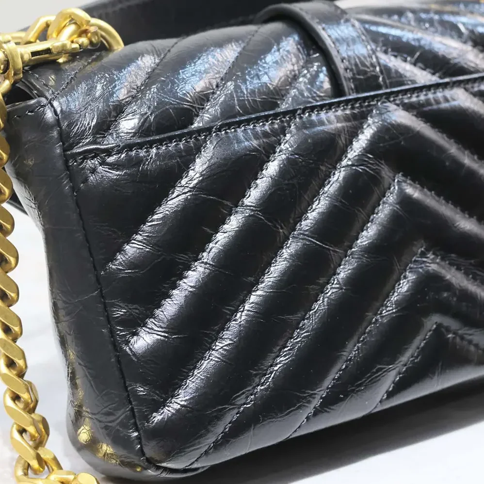 Saint Laurent YSL College Mini Chain Bag in Shiny Crackled Leather for Women in Black Saint Laurent YSL College Mini Chain Bag in Shiny Crackled Leather for Women in Black