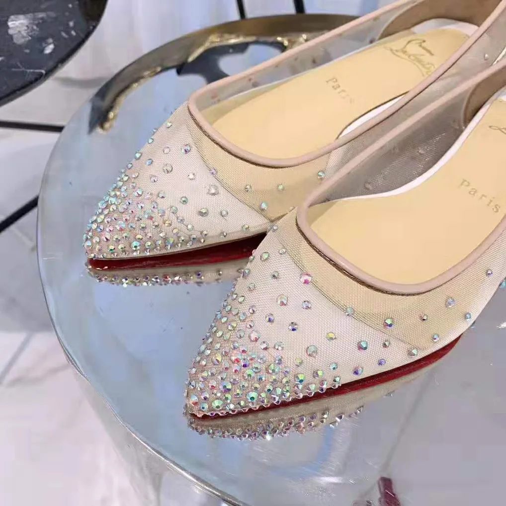 Christian Louboutin Follies Strass Ballet Flat for Women in White Christian Louboutin Follies Strass Ballet Flat for Women in White