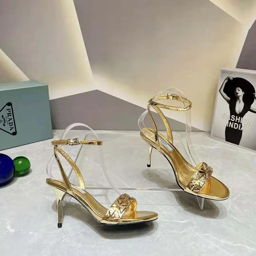 Prada Studded Metallic Leather High for Women in Heeled Sandals Prada Studded Metallic Leather High for Women in Heeled Sandals