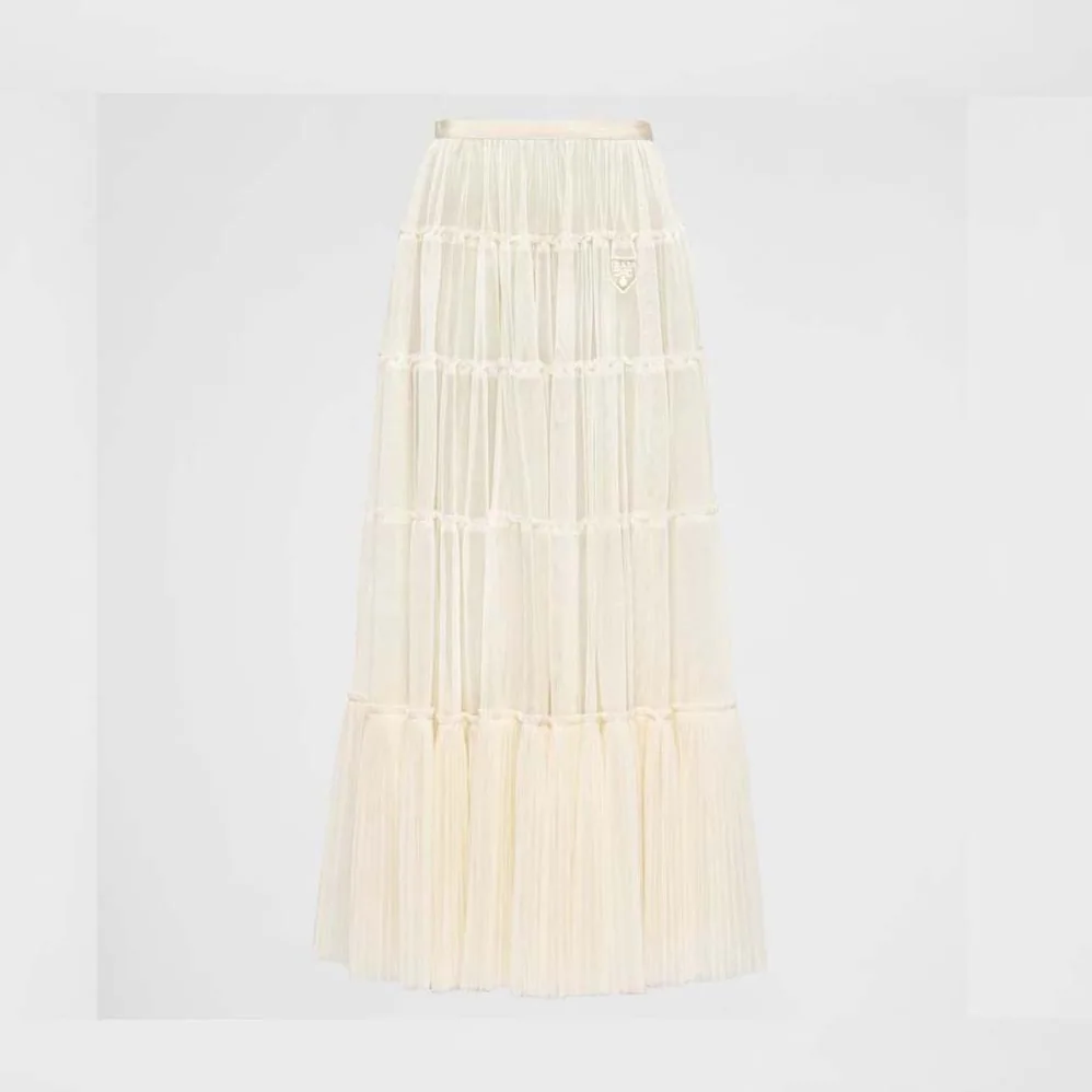 Prada Long Pleated Tulle Skirt for Women in White