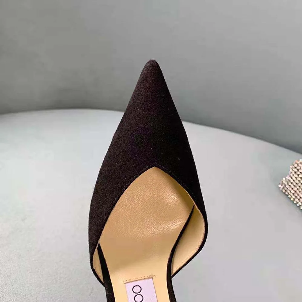 Jimmy Choo Saeda 100 Black Suede Pumps with Crystal Embellishment for Women