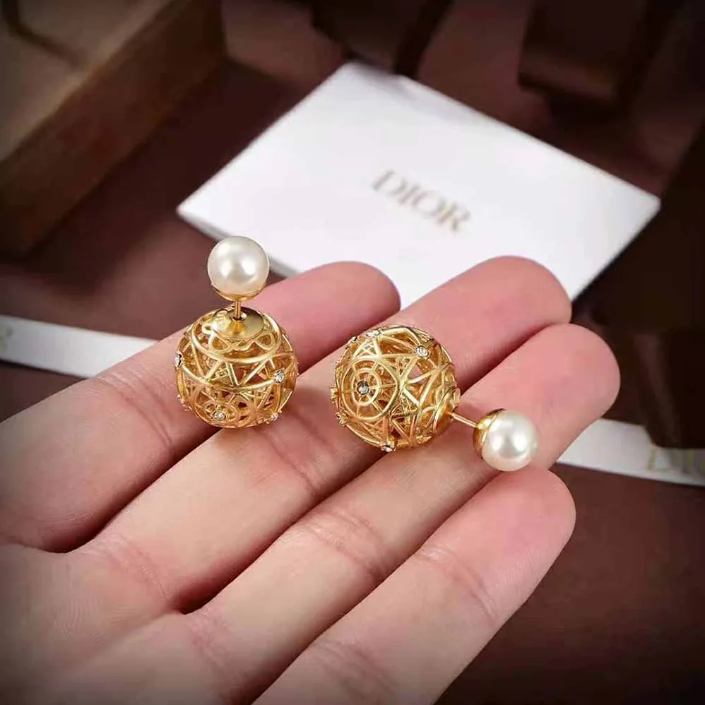 Dior Tribales Earrings Gold-Finish Metal with White Resin Pearls and Silver for Women in Tone Crystals