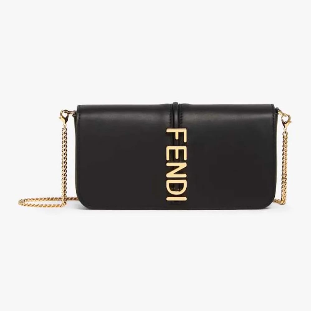 Fendi Fendigraphy Phone Pouch Black Leather Wallet for Women