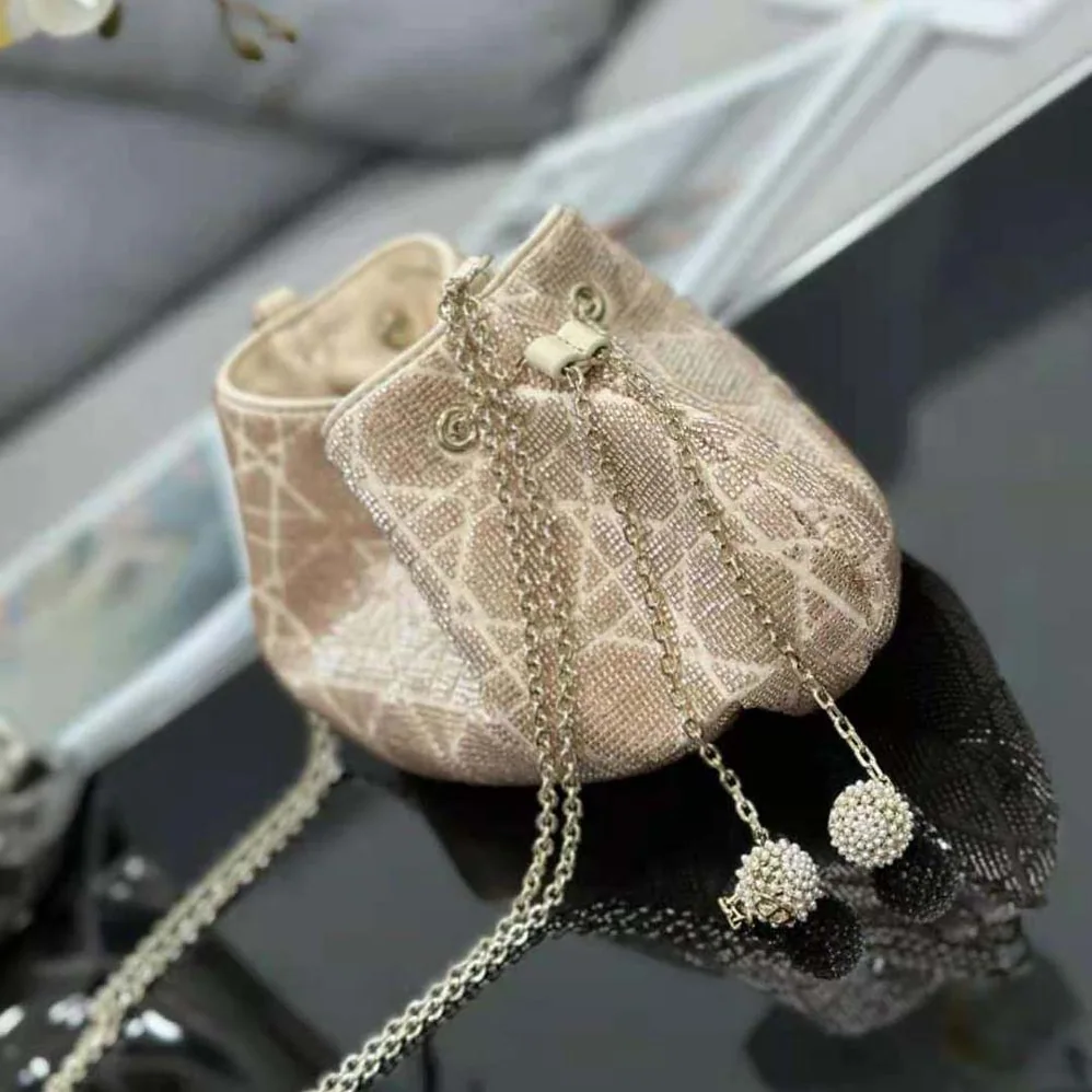 Dior Dior Dream Bucket Bag Dusty Ivory Cannage Cotton with Bead Embroidery for Women Dior Dior Dream Bucket Bag Dusty Ivory Cannage Cotton with Bead Embroidery for Women