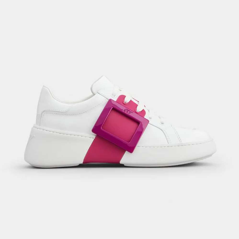 Roger Vivier Viv Skate Lacquered Buckle Sneakers in Soft Leather for Women in Pink