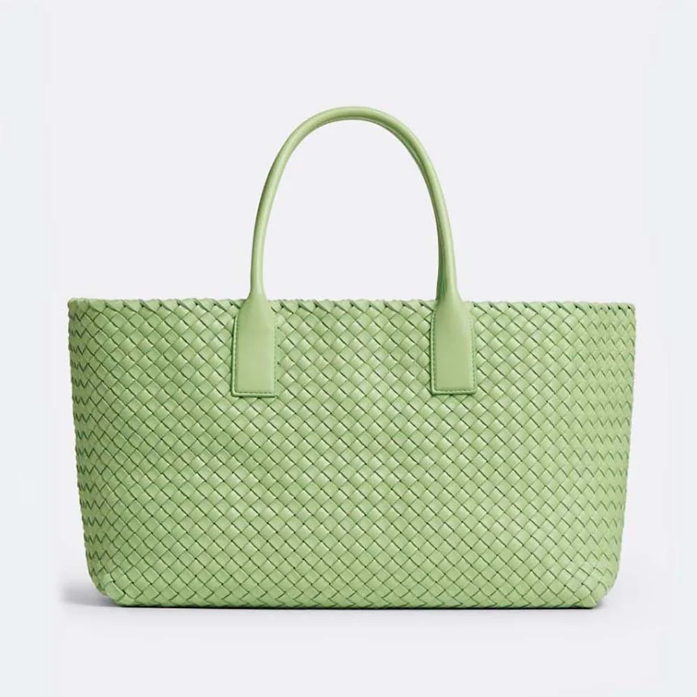 Bottega Veneta Medium Cabat Leather Tote Bag with Detachable Strap for Women in Aqua Bottega Veneta Medium Cabat Leather Tote Bag with Detachable Strap for Women in Aqua