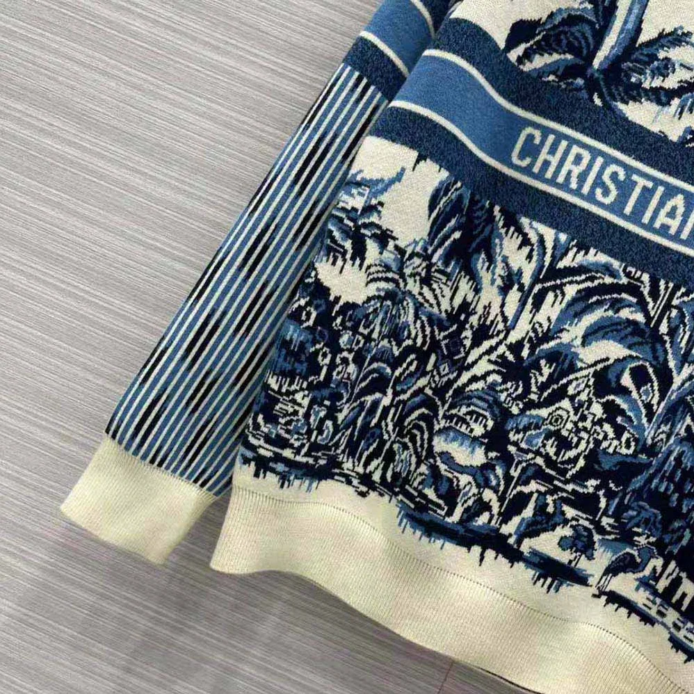 Dior Sweater Navy Blue and White Stretch Cashmere for Women