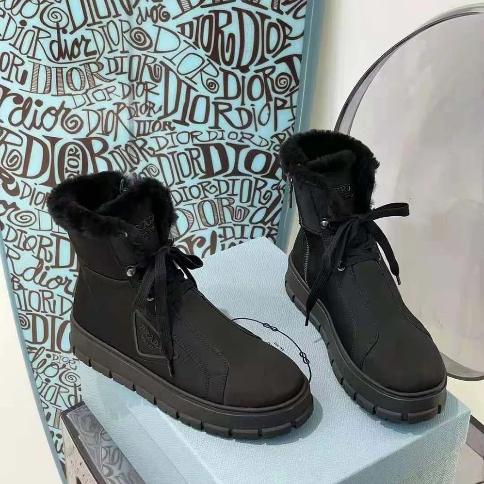 Prada Nylon Gabardine Lace-up Booties for Women in Black
