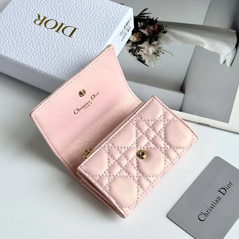 Dior Lady Dior Glycine Wallet Rose Tendre Cannage Lambskin for Women Dior Lady Dior Glycine Wallet Rose Tendre Cannage Lambskin for Women