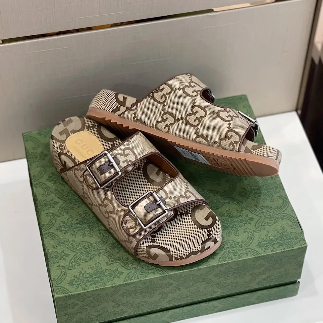 Gucci Maxi GG Slide Sandal With Straps Beige And Ebony 2HK60 Gucci Maxi GG Slide Sandal With Straps Beige And Ebony 2HK60