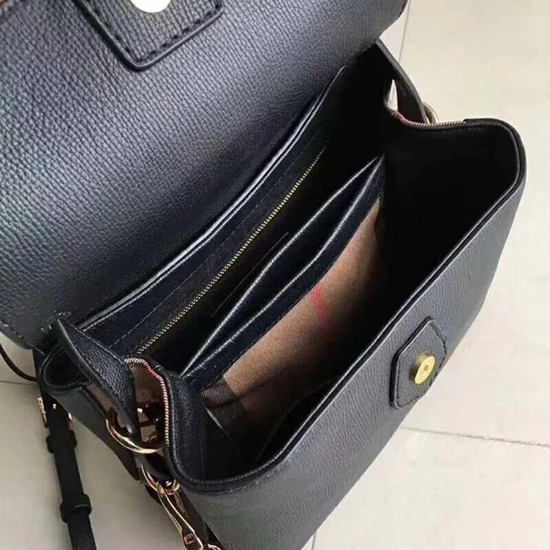 Burberry Medium Grainy Leather House Check Tote Bag for Women in Black