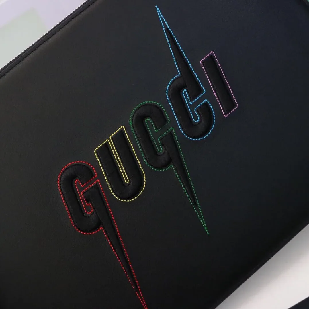 Gucci Pouch in Black With Blade Embroidery , Pouch / for Men