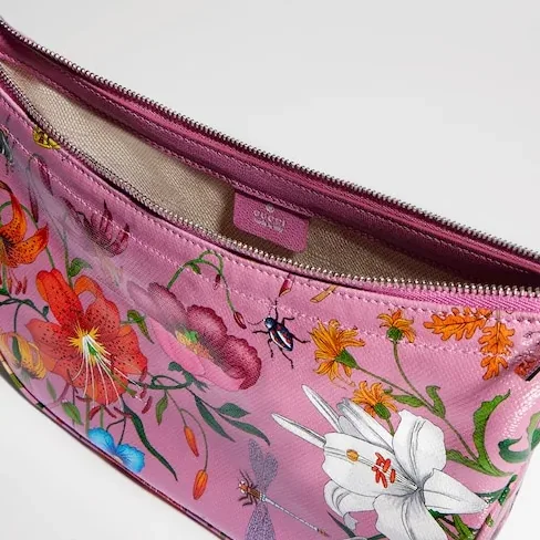 Gucci Lady Lunetta Small Shoulder Bag / Pink/ Multicolor Gucci Flora Coated Canvas Palladium Hardware