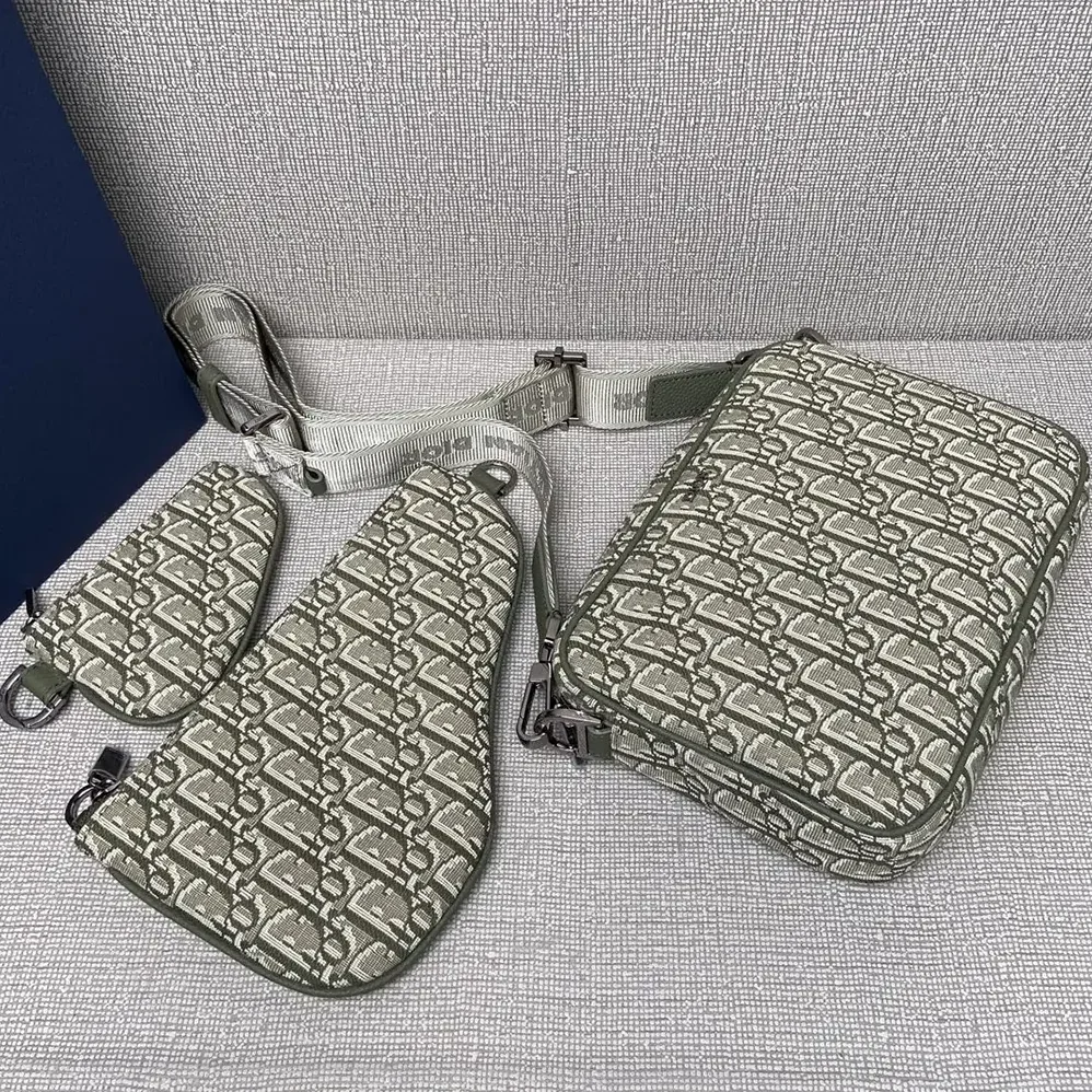 Dior Saddle Triple Pouch Khaki Dior Oblique Jacquard for Men