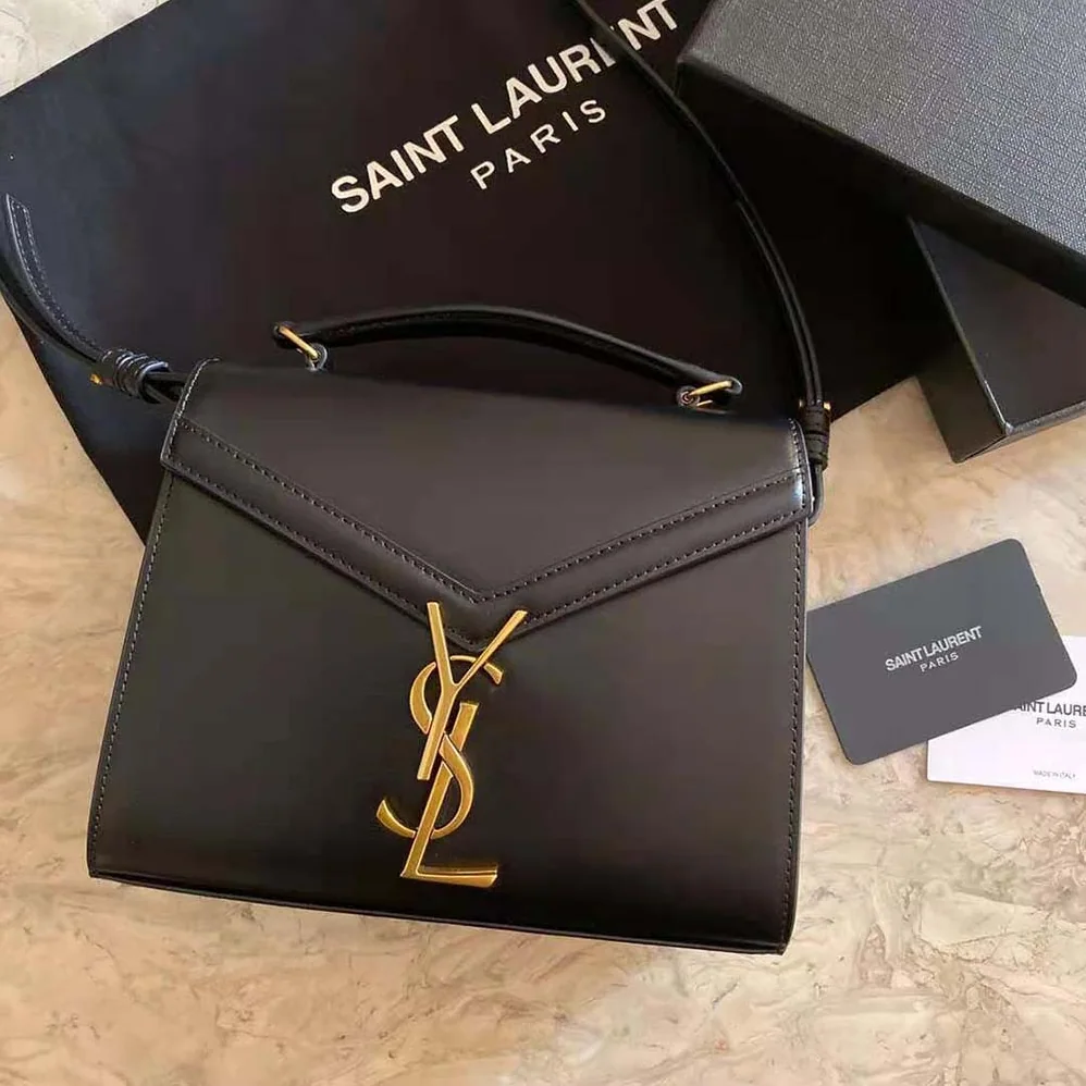 Saint Laurent YSL Cassandra Mini Top Handle Medium Bag in Grain DE Poudre Embossed Leather for Women in Black Saint Laurent YSL Cassandra Mini Top Handle Medium Bag in Grain DE Poudre Embossed Leather for Women in Black