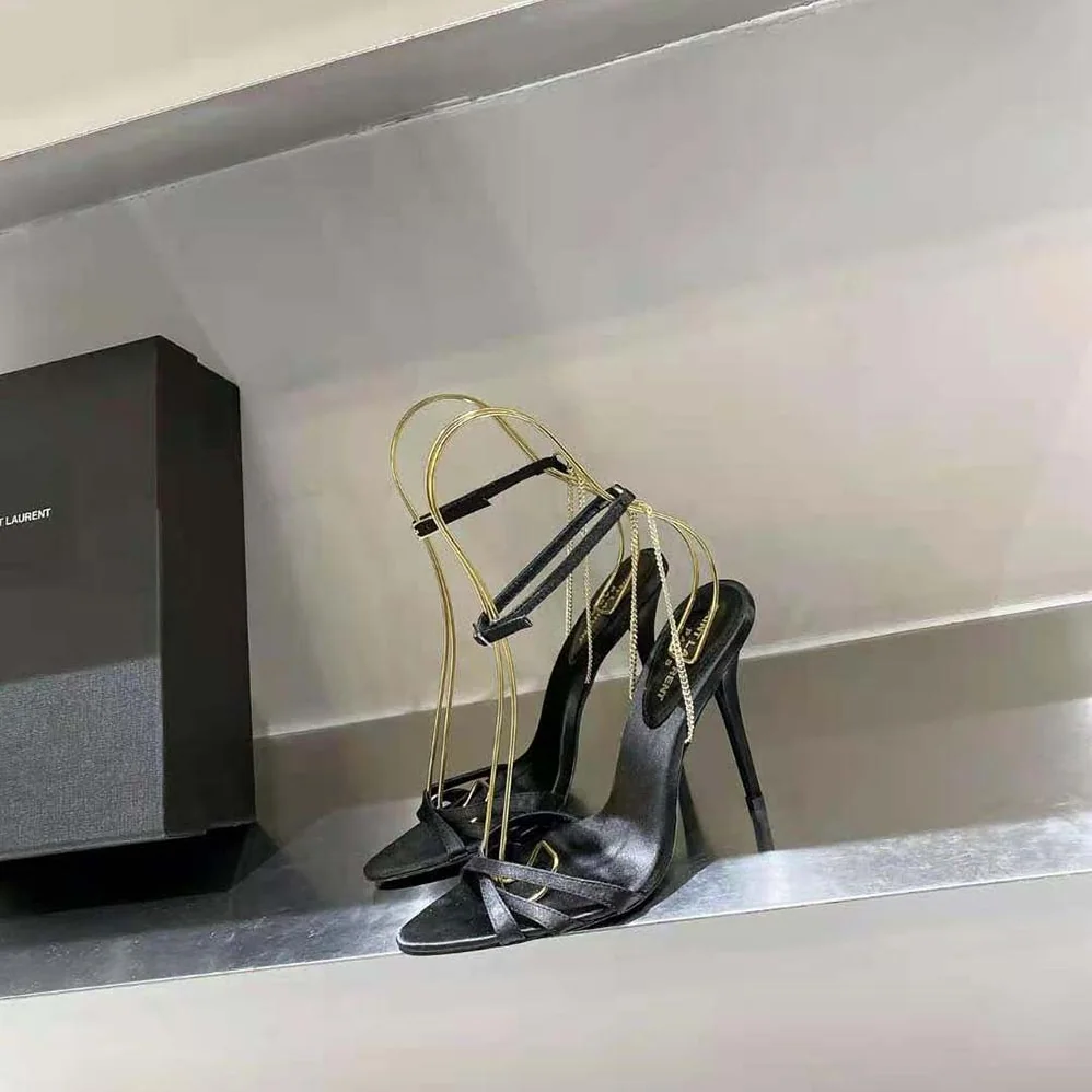 Saint Laurent YSL Melody Sandals in Crepe Satin for Women in Black Saint Laurent YSL Melody Sandals in Crepe Satin for Women in Black