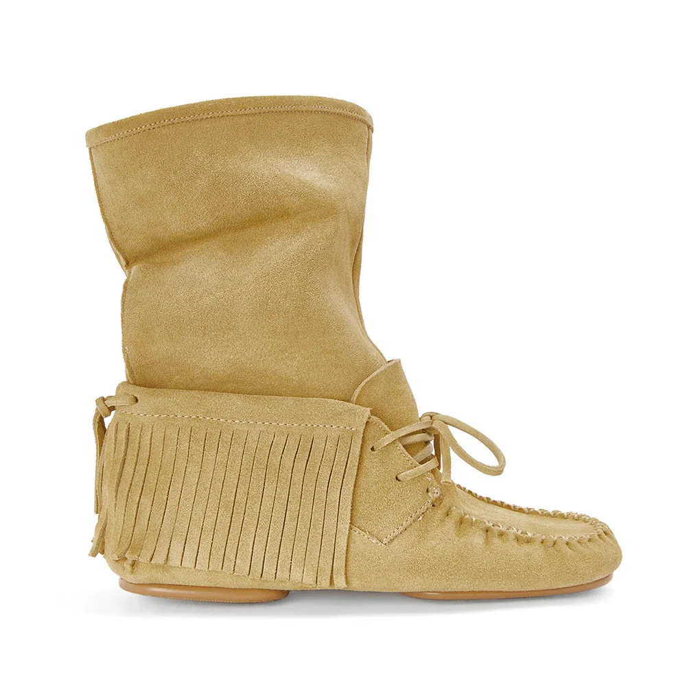Loewe Fringed Soft Boot in Split Calfskin for Women in Brown