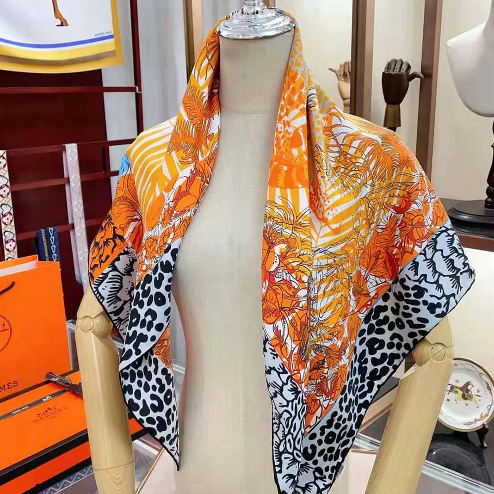 Hermes Jungle Love Stamped Scarf 70 in Silk Twill with Hand-Rolled Edges for Women in Red