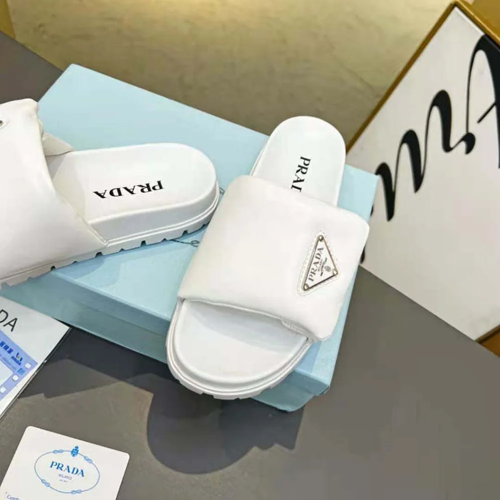 Prada Soft Padded Nappa Leather Slides for Women in White