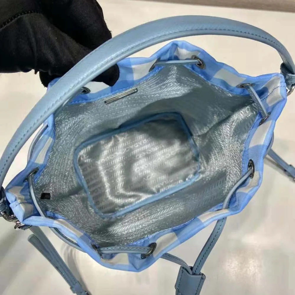 Prada Duet Printed Re-Nylon Bag for Women in Blue