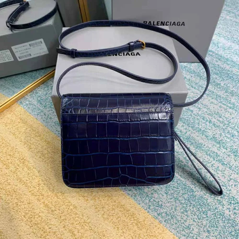 Balenciaga B. Small Bag in Black Crocodile Embossed Calfskin for Women in Navy