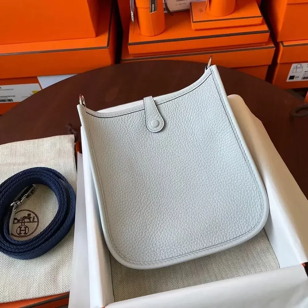 Hermes Evelyne 16 Amazone in Clemence Leather for Women in Light Blue/Silver Hermes Evelyne 16 Amazone in Clemence Leather for Women in Light Blue/Silver