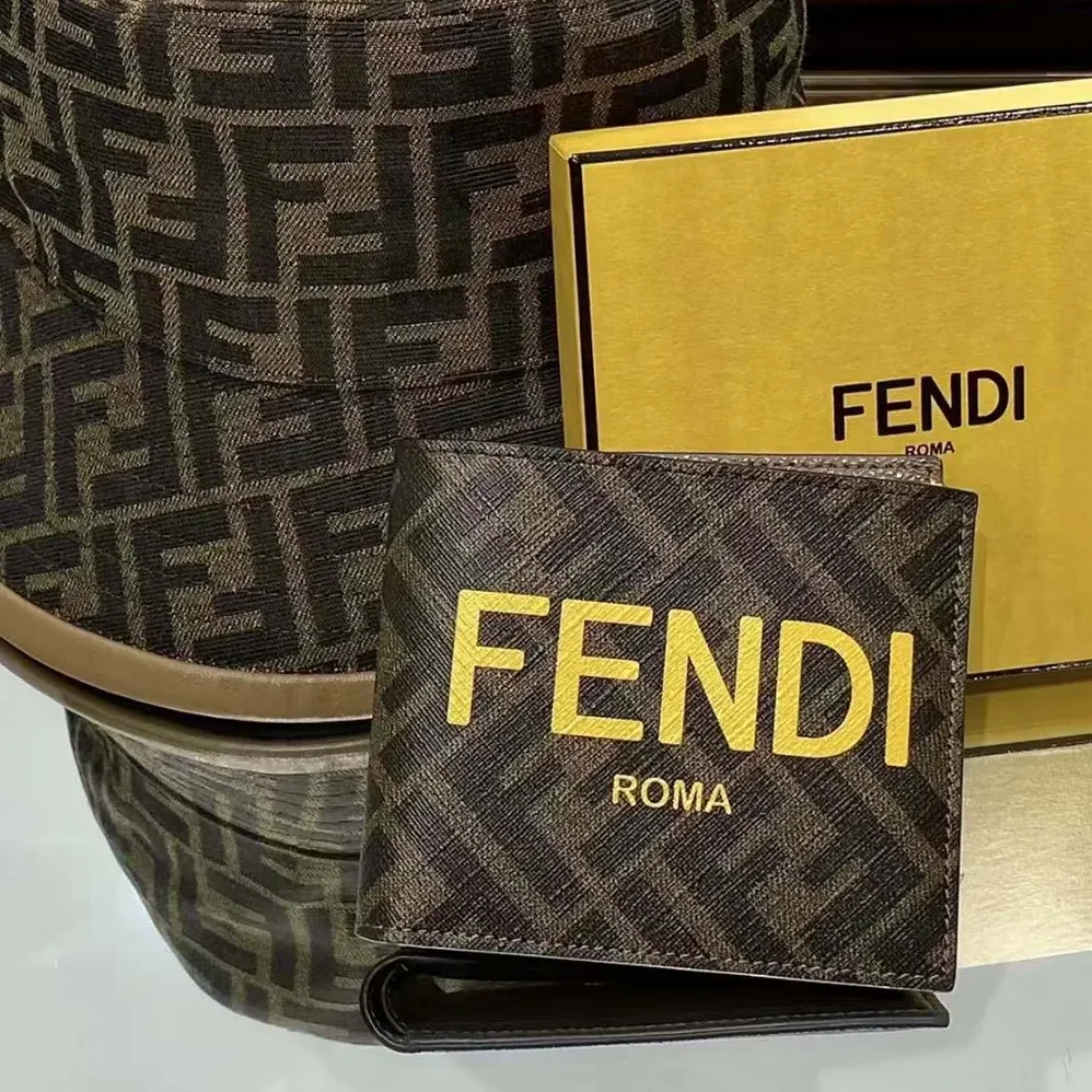 Fendi Bi-Fold Wallet in ROMA Logo FF Motif Fabric Brown for Men Fendi Bi-Fold Wallet in ROMA Logo FF Motif Fabric Brown for Men