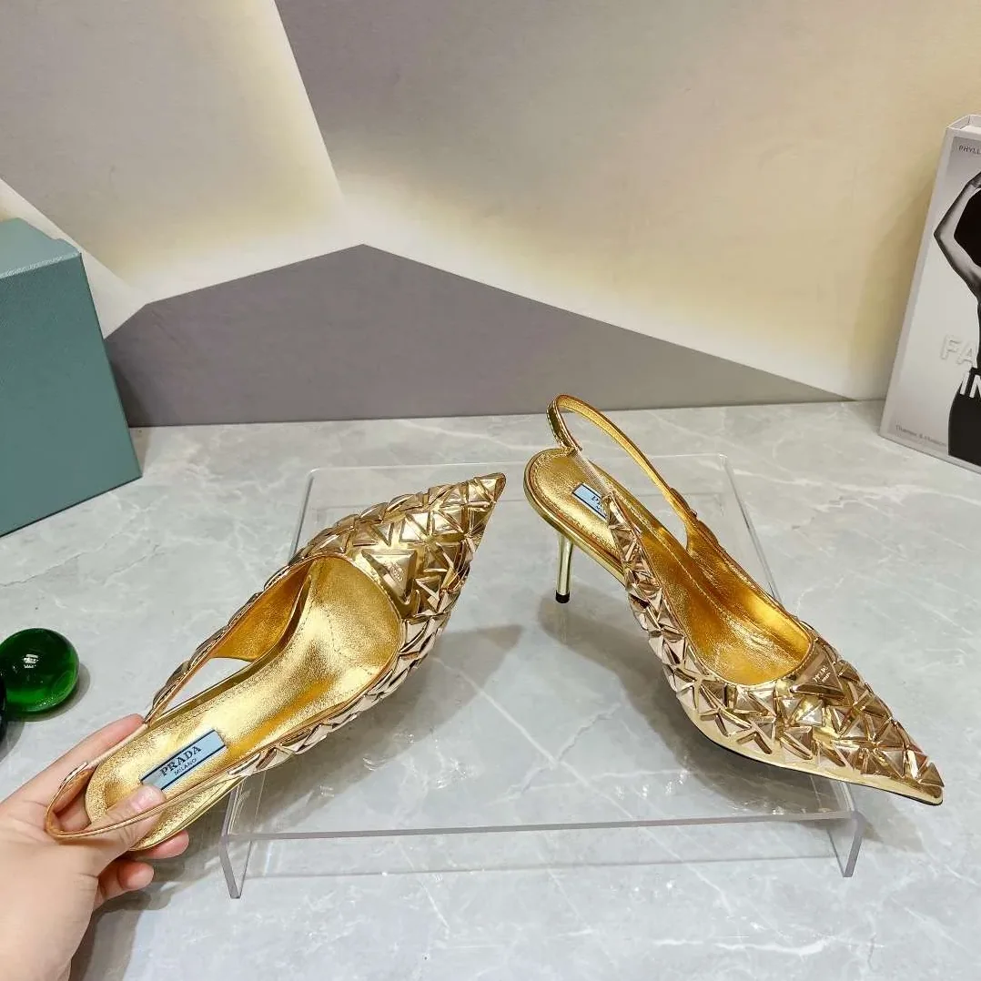 Prada Slingback Spike Pumps Gold