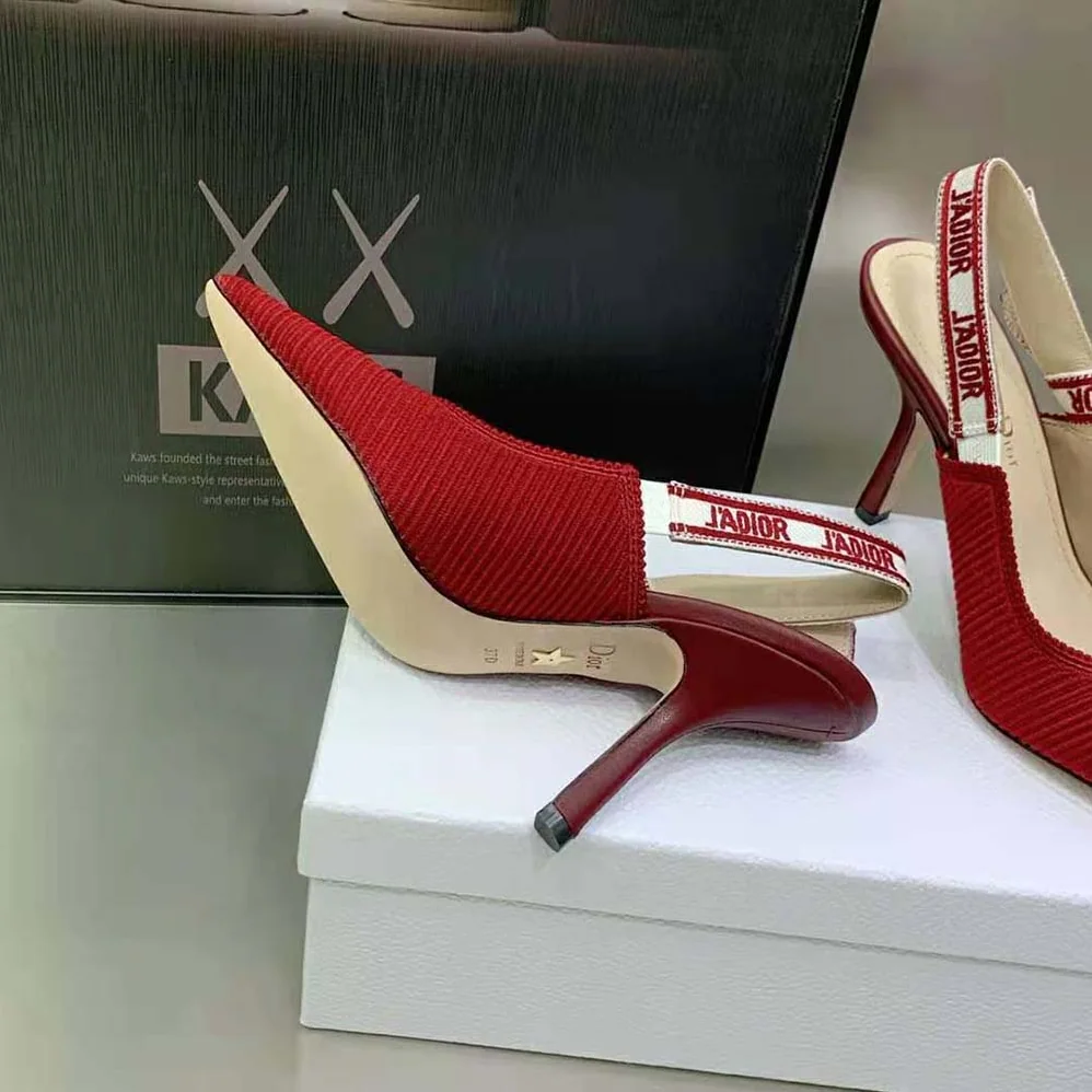 Dior J'Adior Slingback Pump Cherry Red Embroidered Cotton for Women