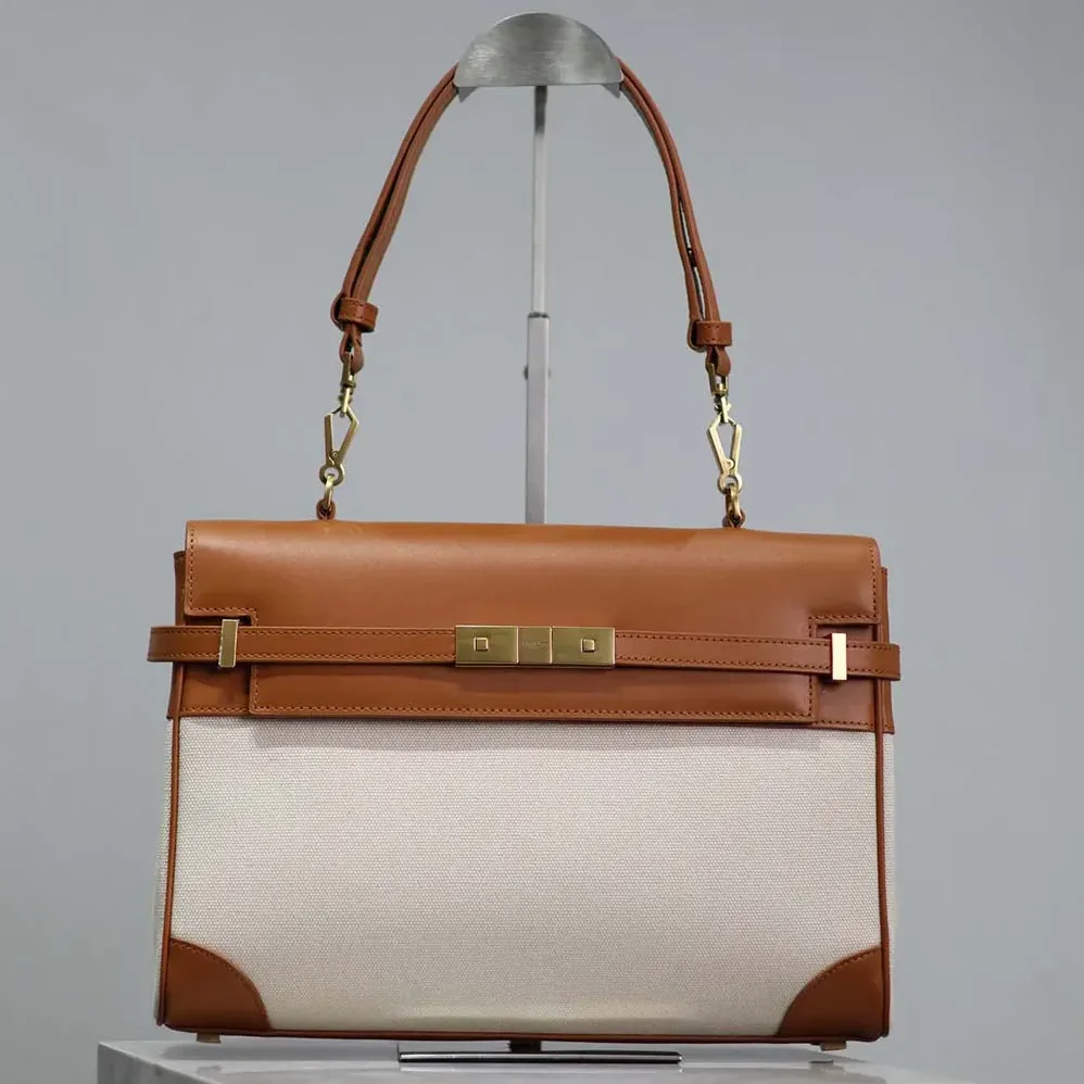 Saint Laurent YSL Manhattan Top Handle in Canvas and Leather for Women