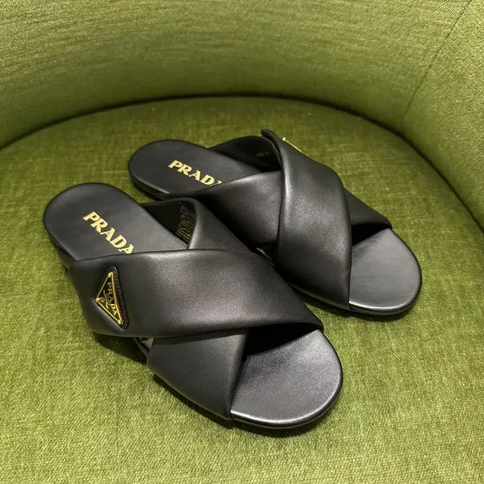 Prada Nappa Leather Slides for Women in Black