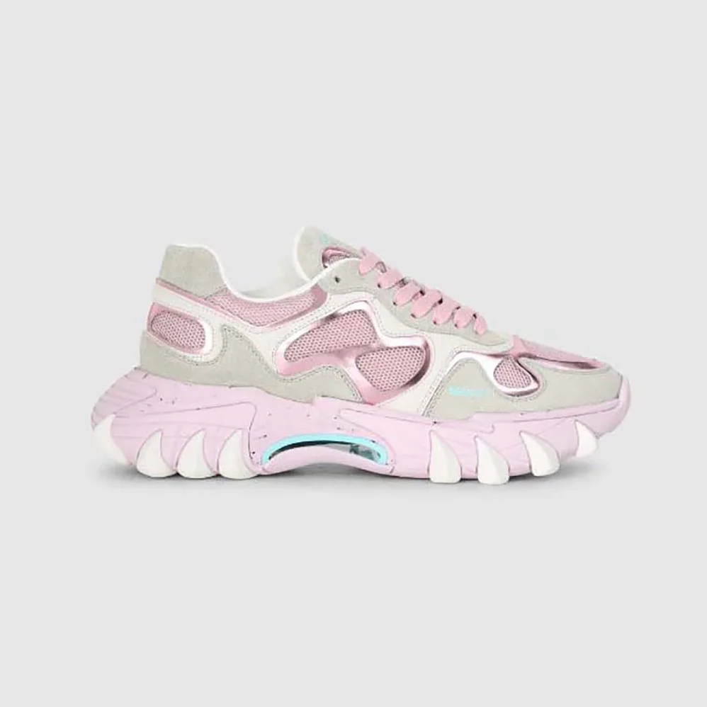 Balmain B-East Trainer in Leather Suede and Mesh for Women in Pink Balmain B-East Trainer in Leather Suede and Mesh for Women in Pink